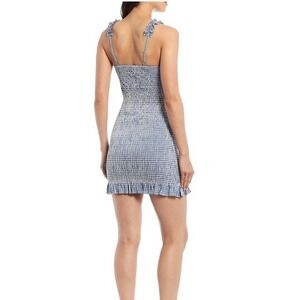 Gianni Bini Blue‎ White Gingham Smocked Ruffle Mini Dress Sleeveless - Size M